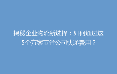 揭秘企业物流新选择：如何通过这5个方案节省公司快递费用？