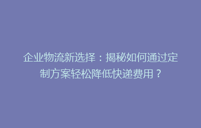 企业物流新选择：揭秘如何通过定制方案轻松降低快递费用？