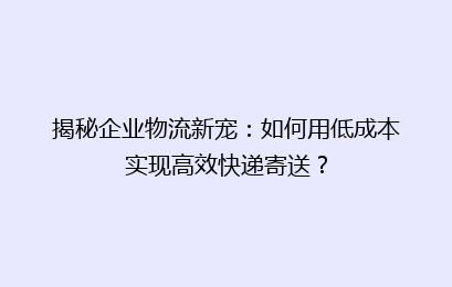 揭秘企业物流新宠：如何用低成本实现高效快递寄送？