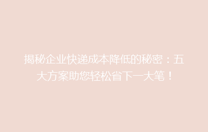 揭秘企业快递成本降低的秘密：五大方案助您轻松省下一大笔！