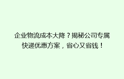 企业物流成本大降?揭秘公司专属快递优惠方案,省心又省钱!