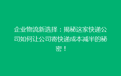 企业物流新选择:揭秘这家快递公司如何让公司寄快递成本减半的秘密!