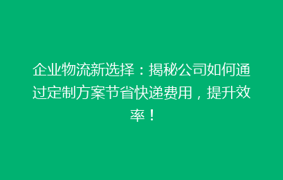 企业物流新选择:揭秘公司如何通过定制方案节省快递费用,提升效率!