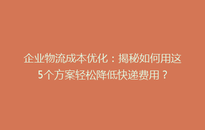 企业物流成本优化：揭秘如何用这5个方案轻松降低快递费用？