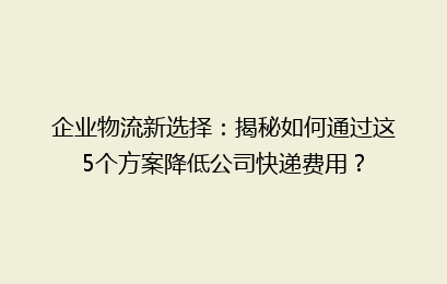 企业物流新选择:揭秘如何通过这5个方案降低公司快递费用?
